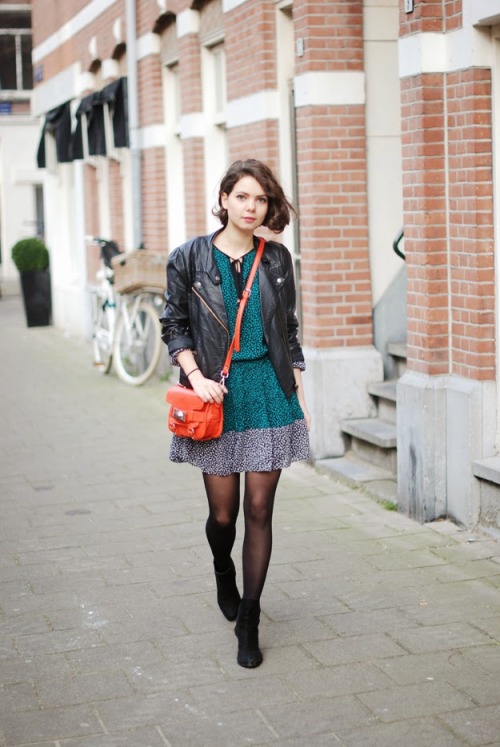 tightsobsession:  Amsterdam.Via Who Let The Girls Out.Coat, KookaiPerfecto, New LookDress, Michael Kors by MichaelBoots, AsosBag, Zara  