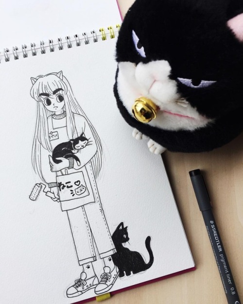 #inuyasha working at a cat café (irony) for #inktober day 5. I drew my cats Orilla and Choco. I miss