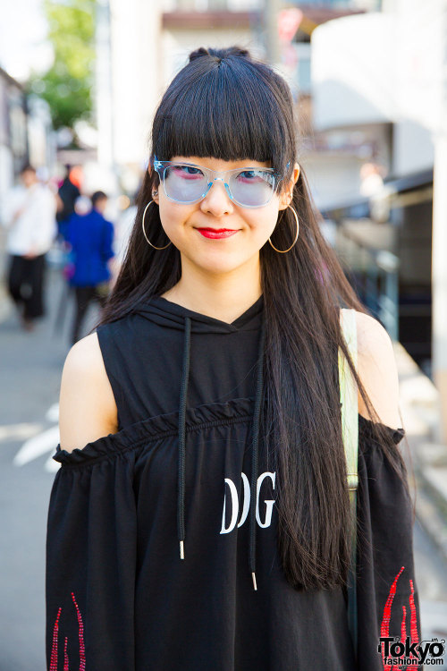 tokyo-fashion:Miwa and Riko - both 19 - on the street in Harajuku wearing handmade items along with fashion from Drinkscancode, 2.Xjigen, Avantgarde, Candye Syrup, and UNIF. Full Looks