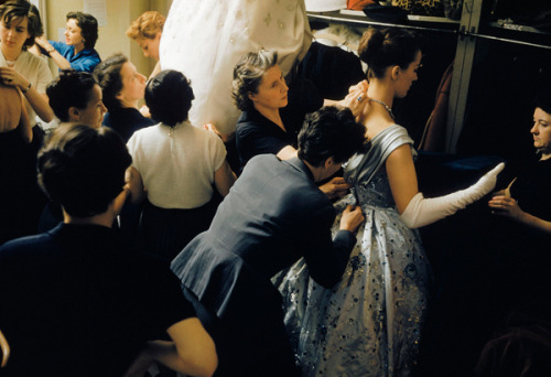Backstage at the 1954 Pierre Balmain Couture show by Mark Shaw 