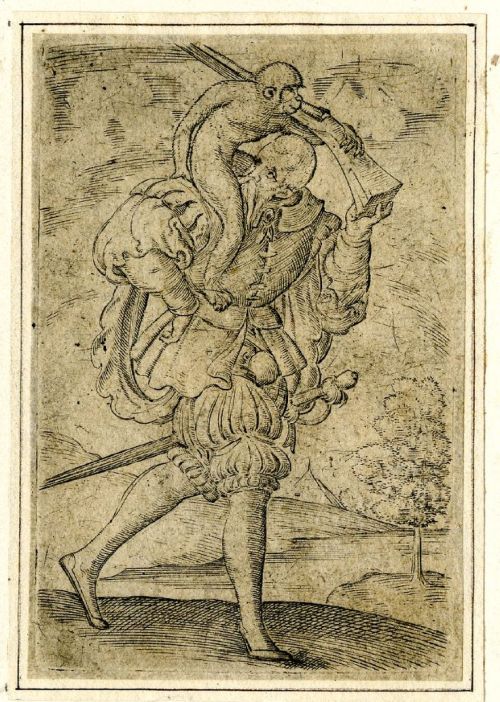 Playing-card, the jack of monkeys &ndash; Print made by Virgil Solis,1550s