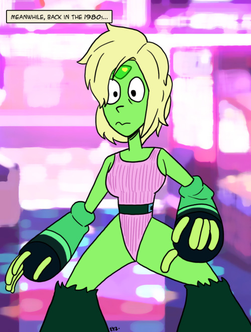 eyzmaster:  Steven Universe - Peridot 24 by theEyZmaster Here’s an 80s Peridot, with vintage spandex goodness!I tried giving her 80s glasses to replace her visor, but I didn’t like the result much   <3 /////<3