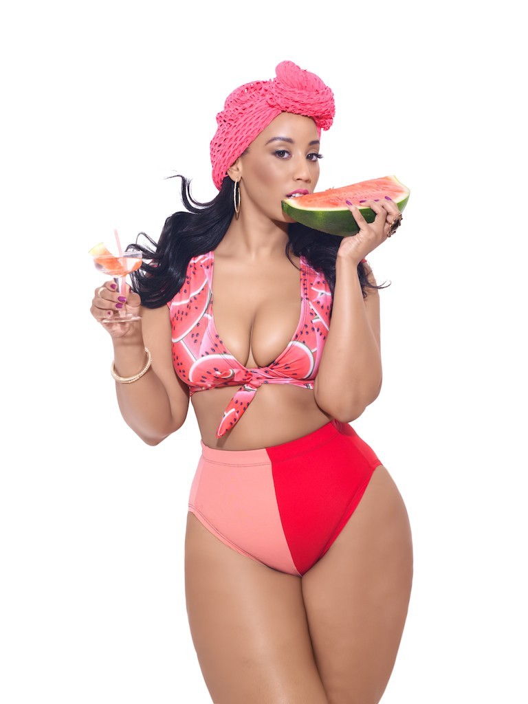 killerkurves:  Fabiola wearing rue107′s Jenna Watermelon Wrap Bikini Top &amp;