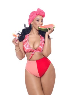 Killerkurves:  Fabiola Wearing Rue107′S Jenna Watermelon Wrap Bikini Top &Amp;Amp;