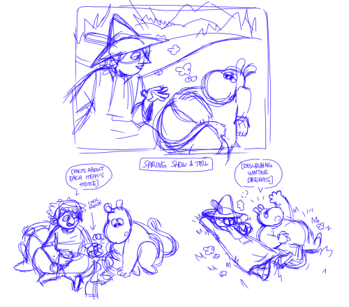 some old sketches of moomin & snufkin[image ID: a digtal sketch page featuring moomintroll &