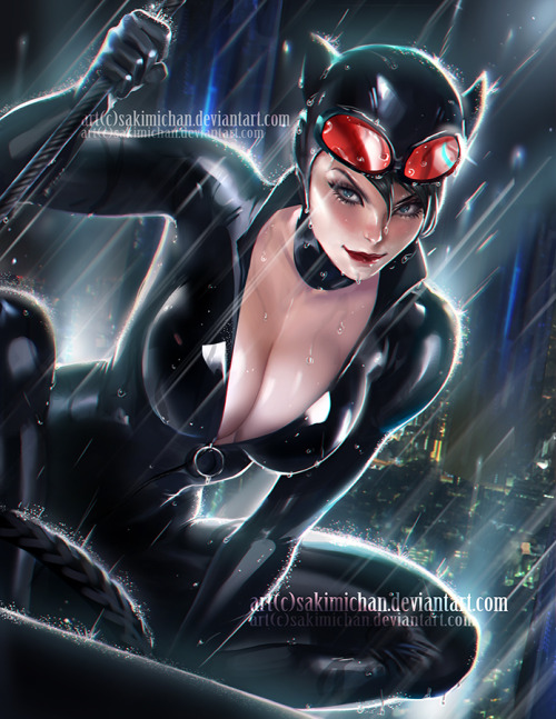 sakimichan:  Another Gotham Siren : D ! I wanted to paint something more dark, and wanted to paint her while its raining since I’ve never done a raining  scene : ) PSD,Video process, High res of this piece and others will be made available through