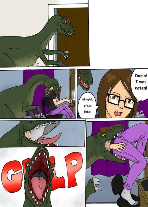 Dinosaur Swallowing Girls - voraciousmoga A dinosaur has some fun with unaware food I take no credit