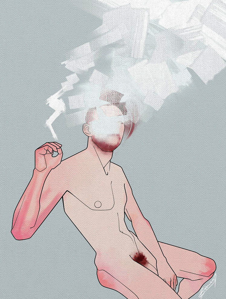 malenagerie:  Fog. Mist. Ghost.Based on a Mikel Marton selfportrait