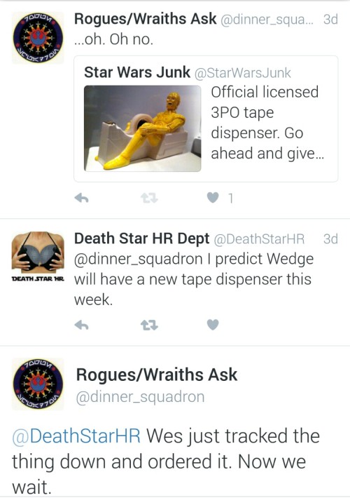 askroguesquadron:Why you should follow us on Twitter: you can get live updates on Wes Janson’s toy c