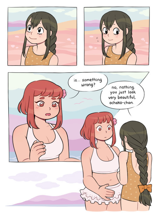 cleaned up an old bnha comic in my drafts… tsuchako at the beach!