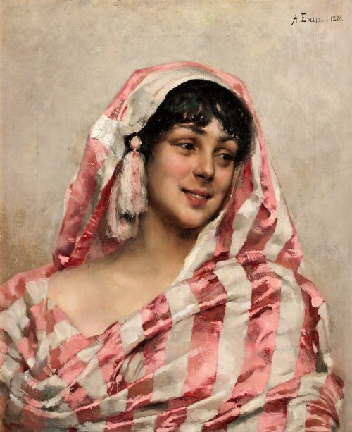 spoutziki-art: Albert Edelfelt, Laughing model with a Cloth, 1880