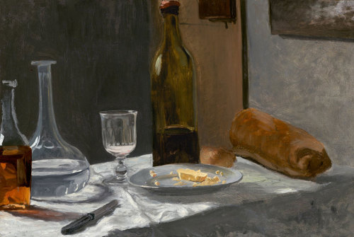 Claude Monet - Still Life with Bottle, Carafe, Bread, and Wine (1867)