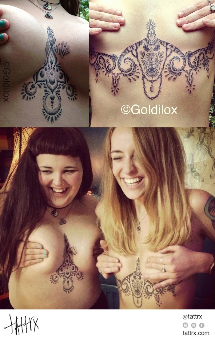 tattrx:  Goldilox - Underboob Friendship Tattoos Rosa and Shona took a road trip