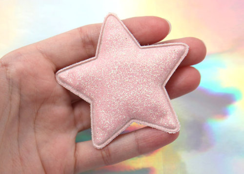 the under 15 list - big puffy pink glitter star appliques by delishbeads