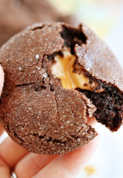 cake-stuff:  Salted Caramel Chocolate Cookies  More cake &amp; cookie &amp; baking inspiration: http://cake-stuff.tumblr.com/  nom