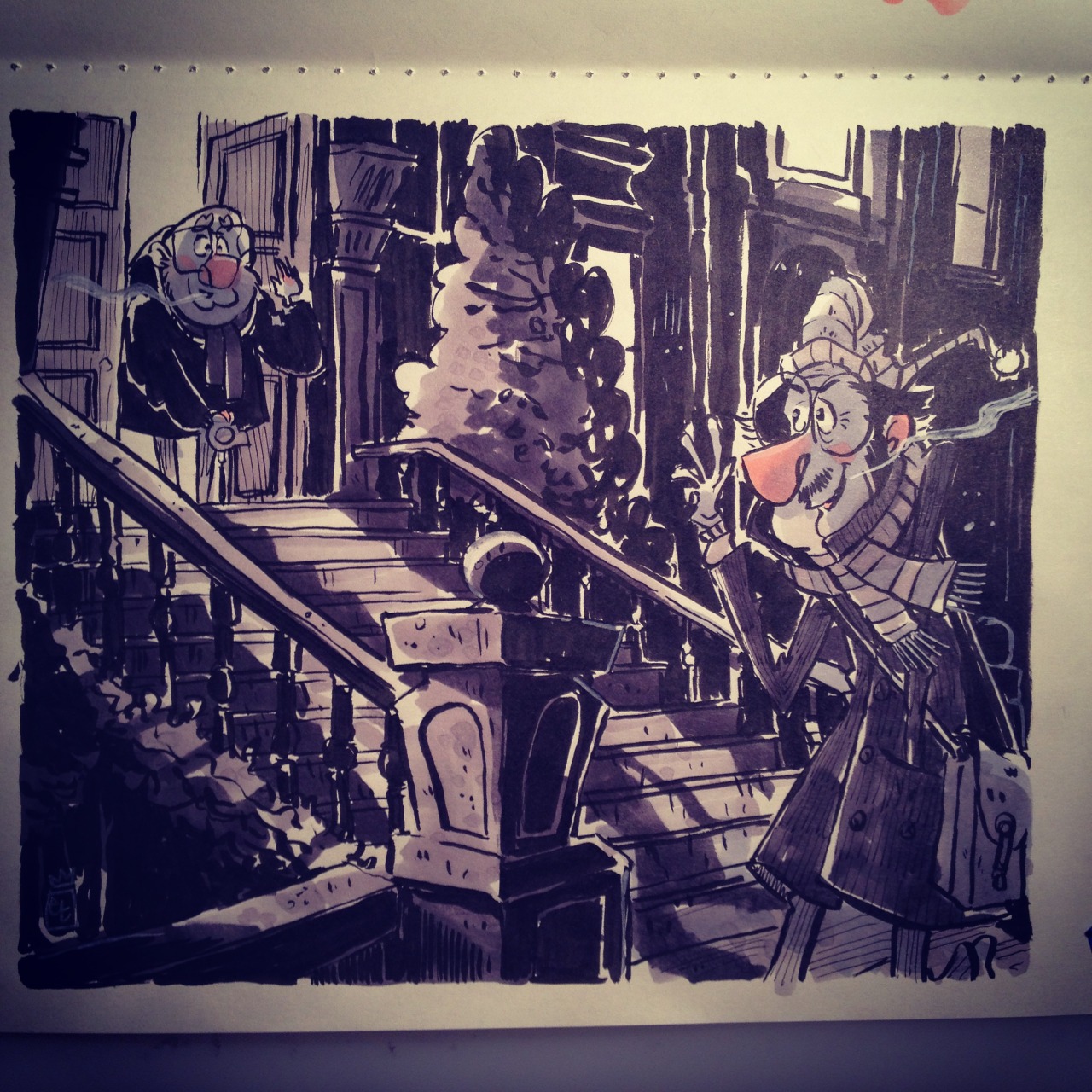 Inktober Day 22: Sam Lewis spent the evening playing chess at his friends house. It was about midnight when they finished their game, then he started home. Outside it was icy cold and quiet as the grave. -Alvin Schwartz