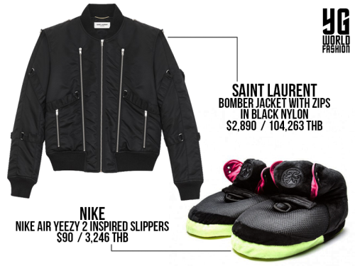 Dara was wearing Saint Laurent Bomber Jacket with Zips in Black Nylon - $2,890 and Nike Air Yee