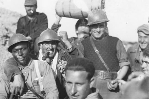 Members of the Abraham Lincoln Brigade in 1937. On the left is Oliver Law, the first African-America