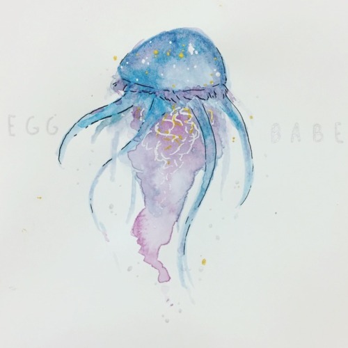 doodlesandmoredoodles:e g g b a b e [image description: a watercolor painting of a voidfish, which l