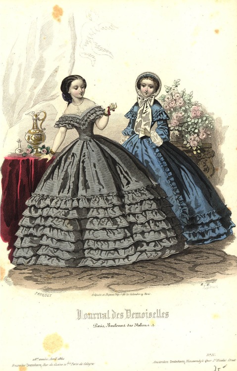 zeehasablog: Evening dressesFashion plate from Journal des Demoiselles, 1860.
