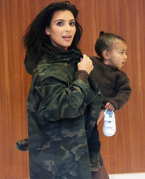 kuwkimye:  Kim & North heading to the Kanye West x Adidas presentation in NYC - February 12, 2015