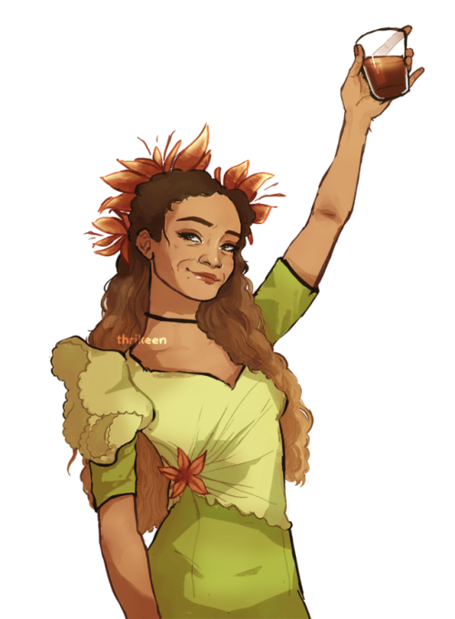 thrikeen:brother, i’m as free as a honeybee[ID: a drawing of Persephone from Hadestown. She is