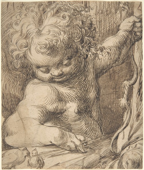 Cupid with Two Doves by Toussaint DubreuilFrench, 16th centurypen and brown ink over black chalk und