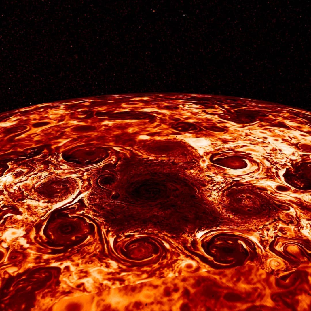 Cyclones at Jupiter&rsquo;s North Pole #nasa #apod #jpl #caltech #swri #asi #inaf