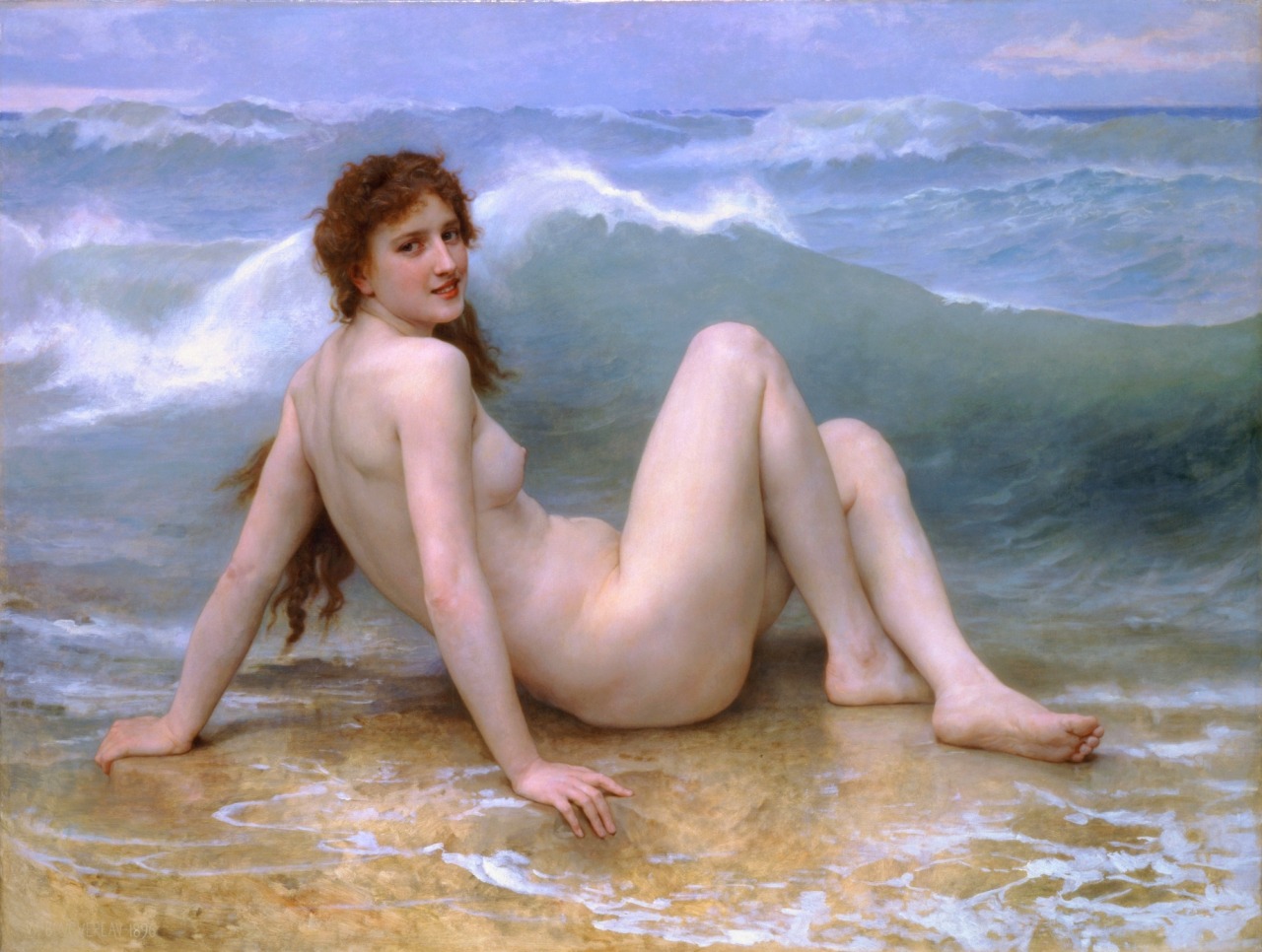 femalebeautyinart:  The Wave by William Bouguereau, 1896