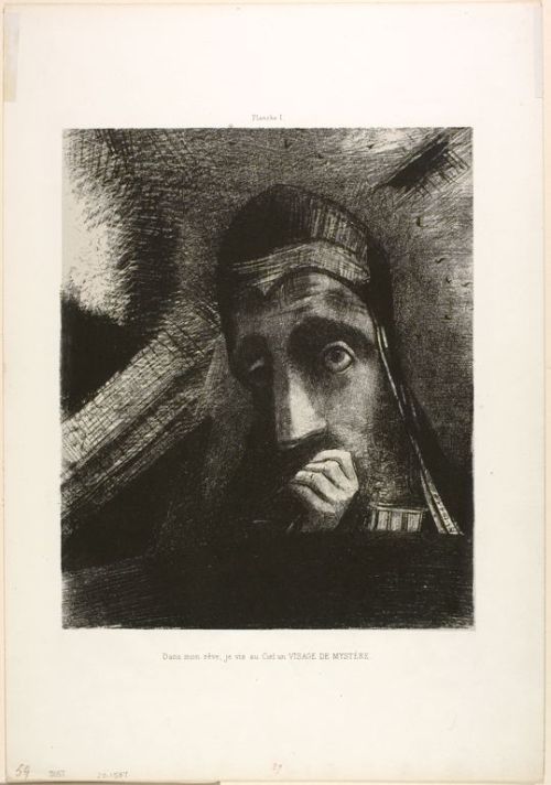 artist-redon:Face of Mystery, 1885, Odilon RedonSize: 29x23.9 cmMedium: lithography on paper