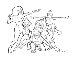 shifuto:  The Crystal Gems doing the Ginyu Force pose (Dragon Ball) 