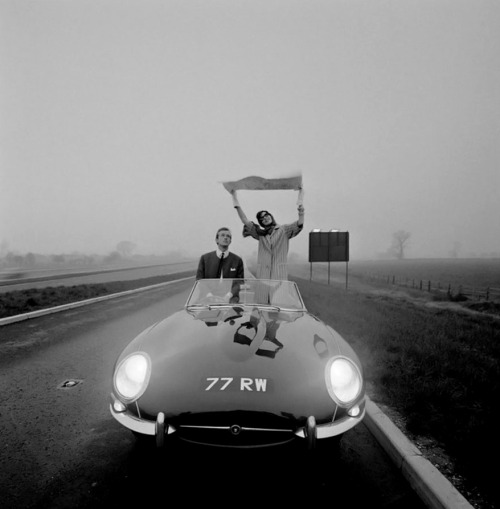 vintageclassiccars:  Brian Duffy - A Jaguar E-Type convertible in British racing green, with the num