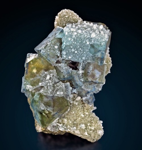 Fluorite with Calcite on Siderite - Valzergues, Aveyron, Midi-Pyrénées, France      