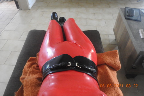 red latex catsuit