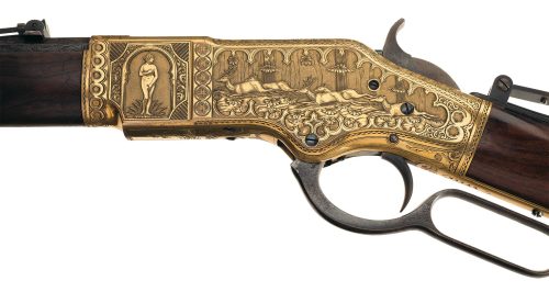 Magnificent Winchester Model 1866 lever action rifle decorated by the master engraver Conrad Ulrich,