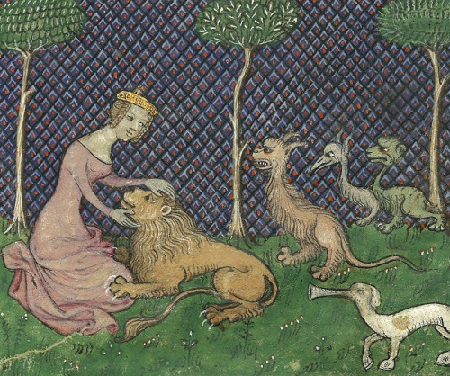 the lady&rsquo;s petsGuillaume de Machaut, Le Dit du Lion, Paris ca. 1390BnF, Français 22545, fol. 6