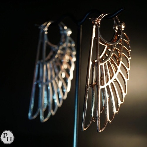 Isis earrings by Tawapa. We have these pretty earrings in gold &amp; silver.  . . . . . . #wings