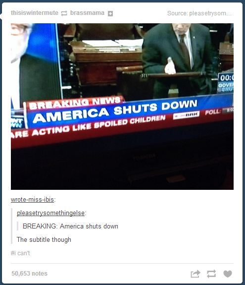 slayer-of-the-vampyres:  Tumblr on the government shutdown 