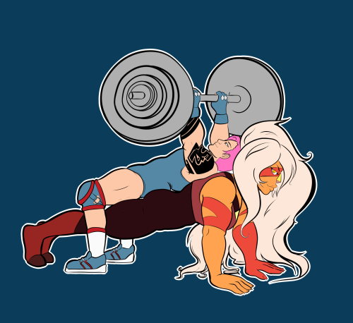 kathygaele:  I can’t describe the thought process that led to this, but here’s Jasper doing pushups while Zarya benches on her back.  