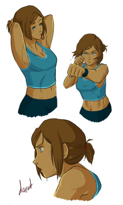 dessertsoul1217:  Korra training with a ponytail because why not Also: Asami is frustrated easily  &lt;3 &lt;3 &lt;3 &lt;3