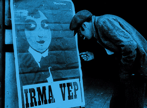 Gothic Vamp Musidora (top gif) stars as Irma Vep in the French silent crime serial Les Vampires (191