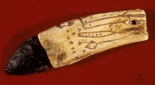 Bone handle flint knife, circa 10,000 - 4,000BCExcavated at the Sheep Rock Shelter, Huntington Count