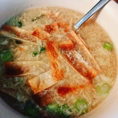 Egg drop soup and baked wonton wrapper strips. Super quick and easy. #imadeitmyself #cooking #cookin