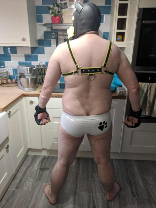 themoodybear: Sexy puppy butt.. the baking pup..  Hehe love these from Orlo.   Pup paw underwear from http://themoodybear.com/pupbum.html  Pup Top ( neo hood ) and tail … Love it!