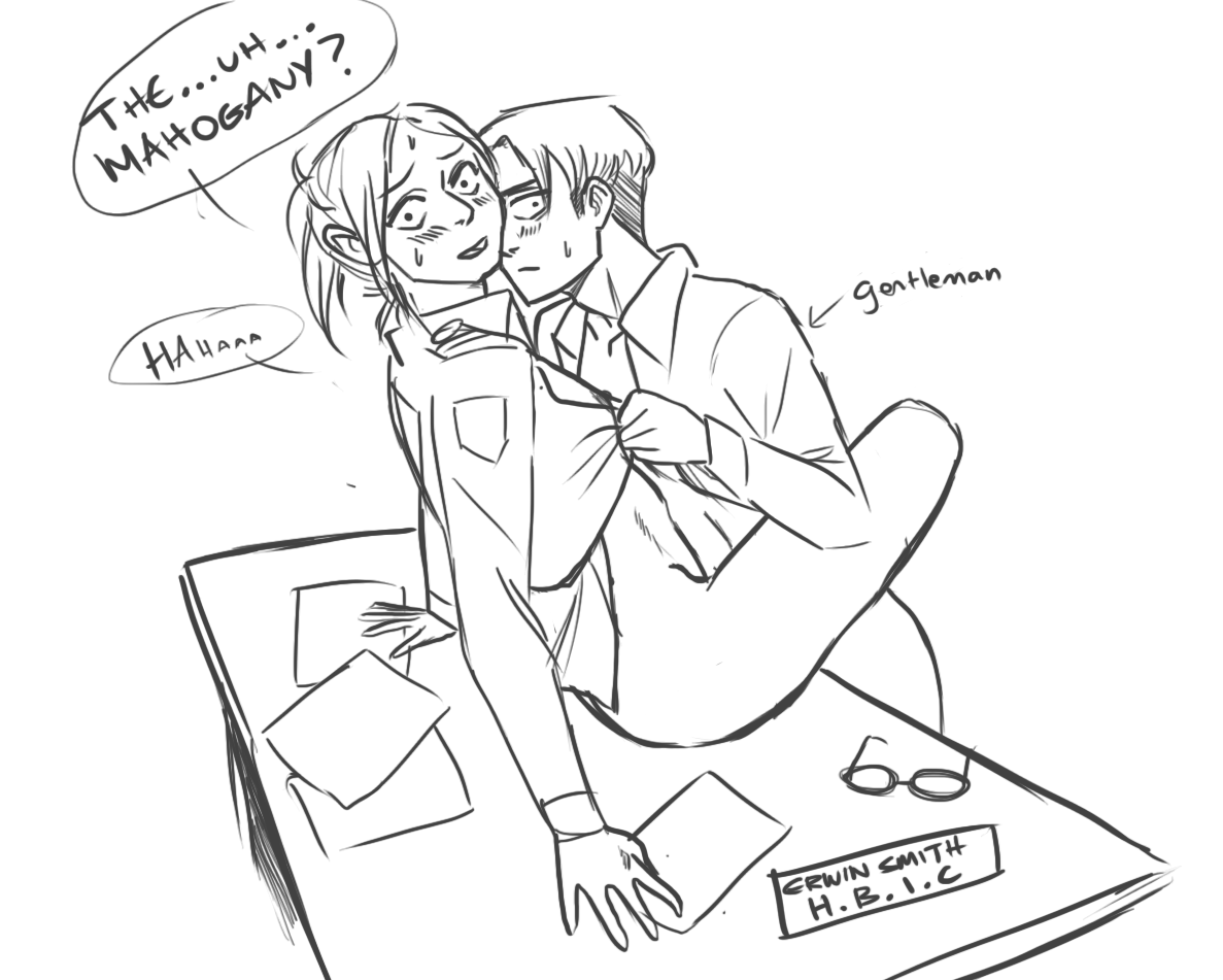 drinkyourfuckingmilk:  erwin had the desk burned also nice one Levi for covering