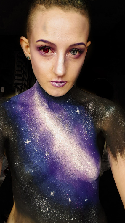 ominouswalrus:    Galaxy Body Paint  I assure you all the appropriate parts are covered by more than just my paint, just as a professional body painter would cover their model.    I’m really happy with how this turned out :) 