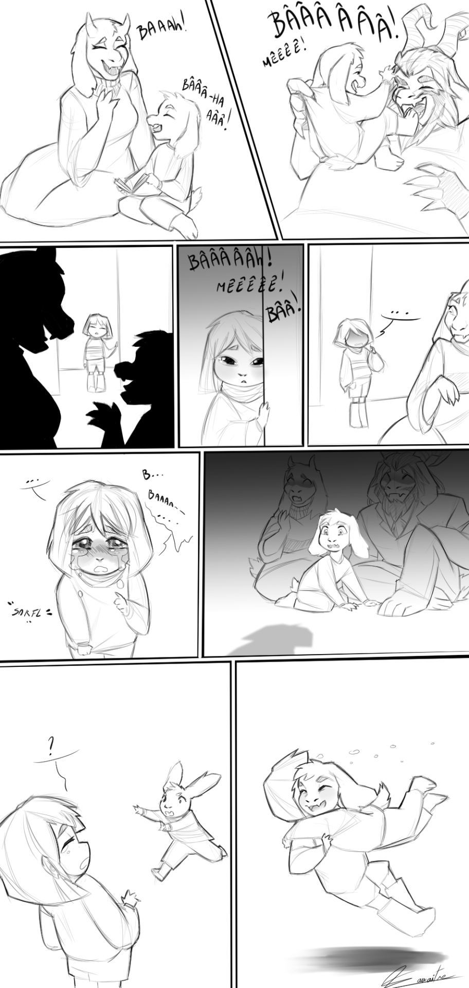 chrisnpics:mathilde-art:UNDERTALE - Goat FamilyOhhh nooo…Frisk bae, you’ll never