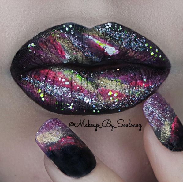nailpornography:  galaxy lips &amp; nails 