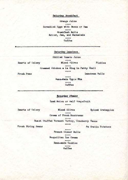 Menu Monday: The Class of 1891′s plans for their 55th reunion meals, 1946.Princeton University