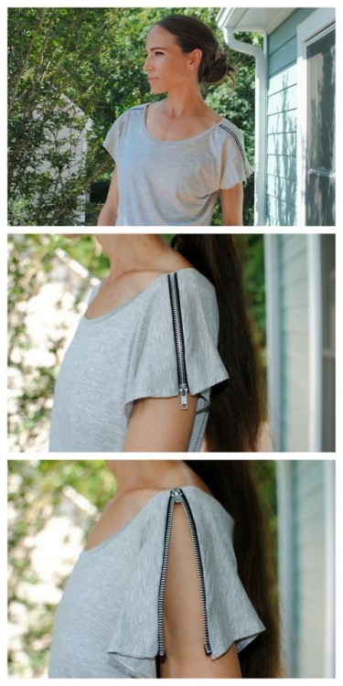 DIY Zipper TeeYou can add the zippers to an existing tee, draft one from scratch, or buy a tee patte